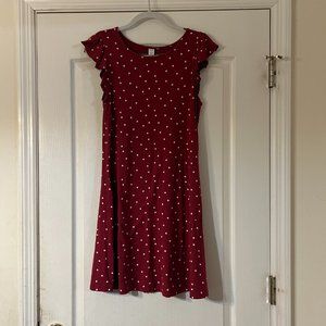 Old Navy, Maroon, White Polka Dot, Ruffle Sleeve, M, Dress